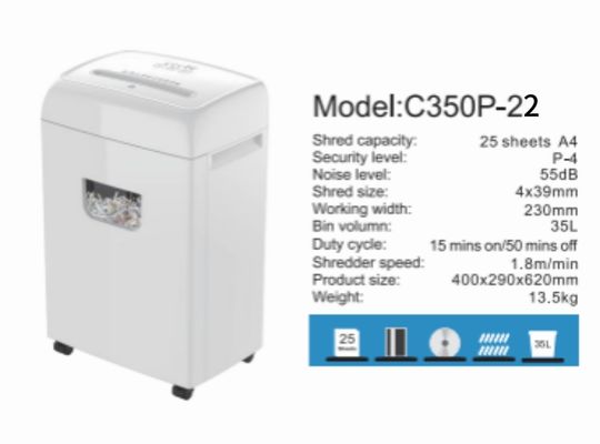 Новый Продукт Тяжелый контейнер 35L 22 листов Бумажная дробилка Кроссовырезание Для офиса дома